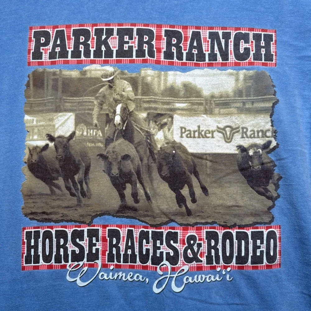 Parker Ranch Hawaii Rodeo T-Shirt Men's Medium Blue‎ Graphic Western Cowboycore